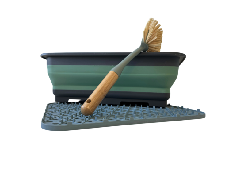 Hem spülset bambusbürste mit abtropfmatte - Blue