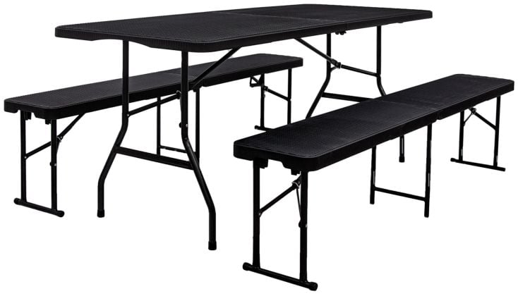 AMANKA 180x70 schwarzer Gartentisch mit 2 Bänken