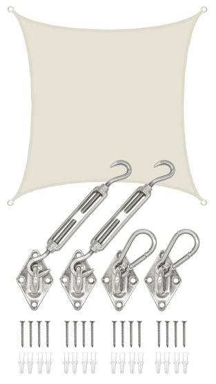 AMANKA 2x2 Wasserdichtes Beige Sonnensegel mit Befestigung