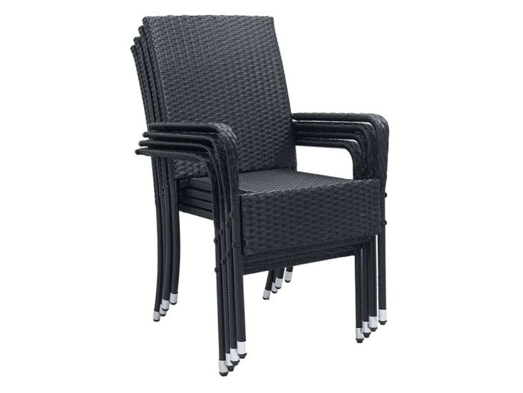 Juskys Yoro Polyrattan Set von 4 Gartenstühle - Black