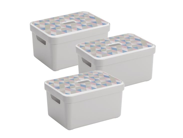 Sunware Sigma 13 Liter Grey Triangel Box mit Deckel - Set von 3