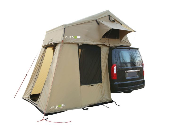OutdoorU Family 5-Personen Dachzelt mit Vorzelt und Leiter