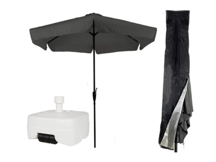 CUHOC sonnenschirm Ø3m grau + hülle Redlabel und weißem fuß