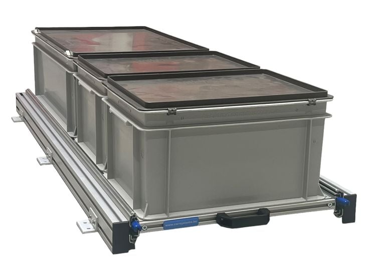 Aluminium Schiebeframe 120x40 cm mit 3 Boxen und Deckel