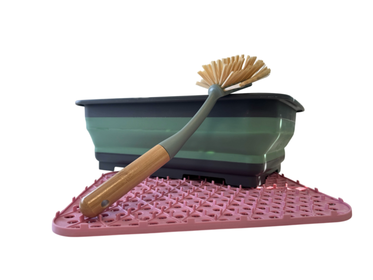 Hem spülset bambusbürste mit abtropfmatte - Pink