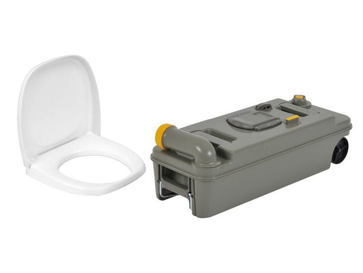 GAXQFEI Mobile Commode Home Skid Dickes Kunststoff-Wc, Abnehmbare Armlehne,  Rutschfeste Und Anti-Rollover Mit Tissue-Box, Für Auto-Reise-Camping-Wc,2  Feste Fässer,Khaki : : Drogerie & Körperpflege